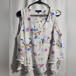 Lily Morgan Floral  Blouse - White and Blue, Size Small
